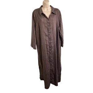 Marina Rinaldi Brown Striped Linen Cotton Button-Up Maxi Dress Made In Italy u